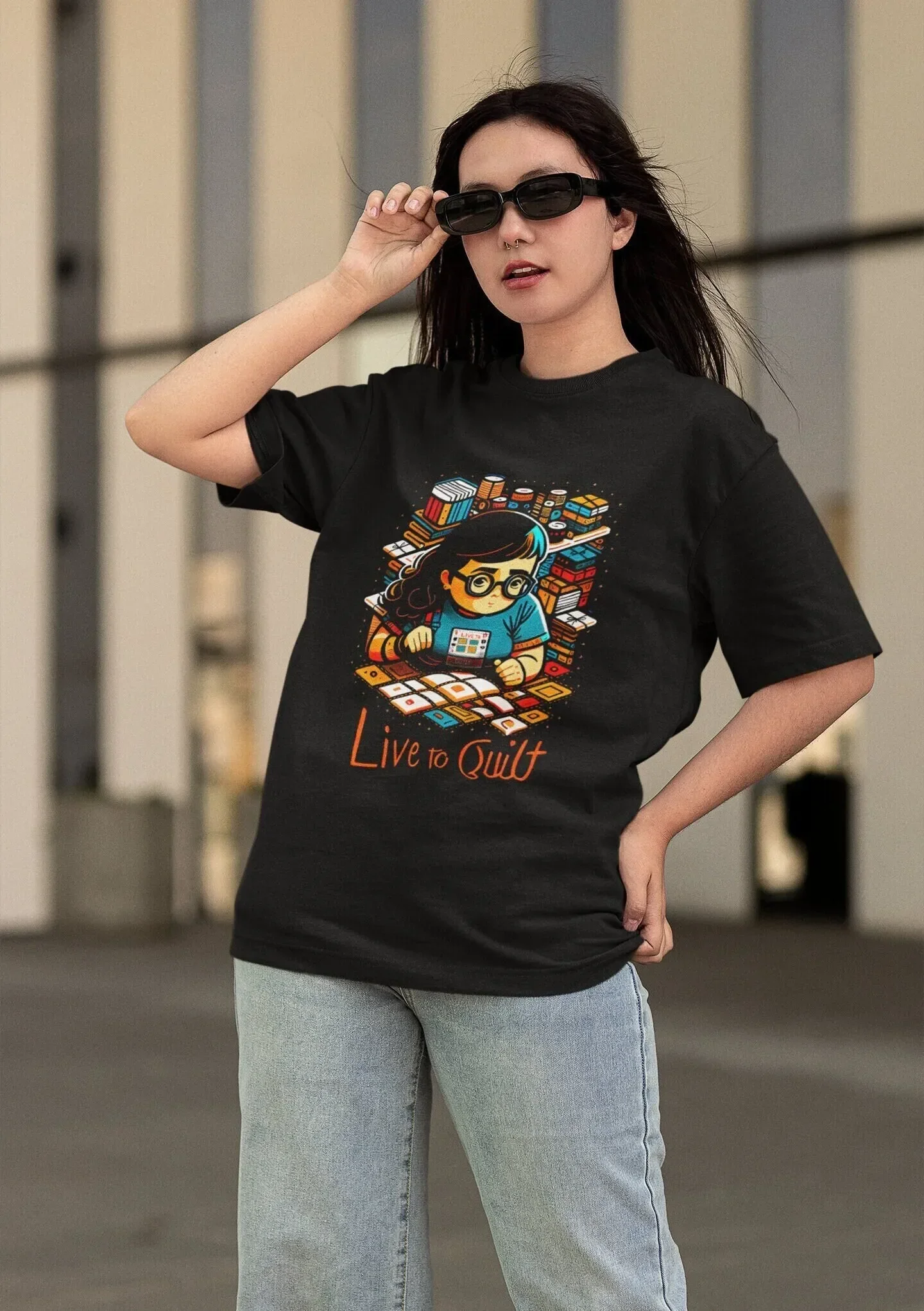 Unisex T-Shirt in Garment-Dye-Optik, Live to Quilt