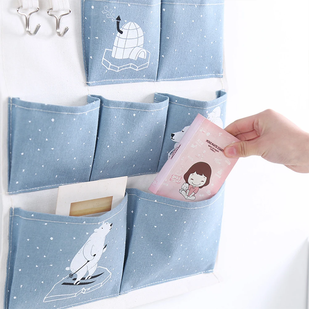 

Blue Cotton Linen Hanging Storage Bag Large Capacity Creative Wall Door Closet Organizer Sundries Storage Bag Home Door Hanging