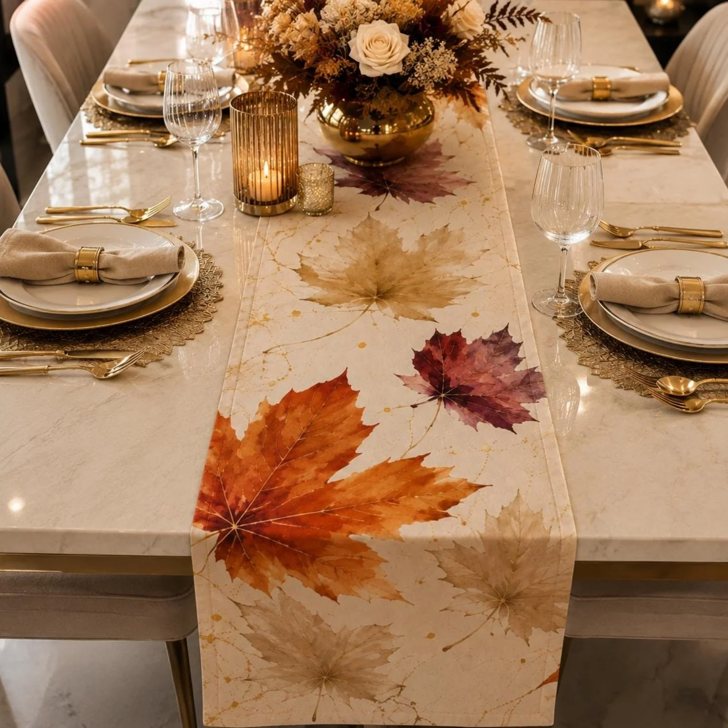 1pc Watercolor Maple Leaf Table Runner,Autumn Fall Dining Decor,Linen Runner,Housewarming Fall Trend Home Decor
