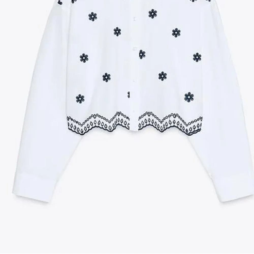 LIBIELIY Women's Shirt Top Casual Fashion Versatile Embroidered Collar Temperament Summer New Style Shirt