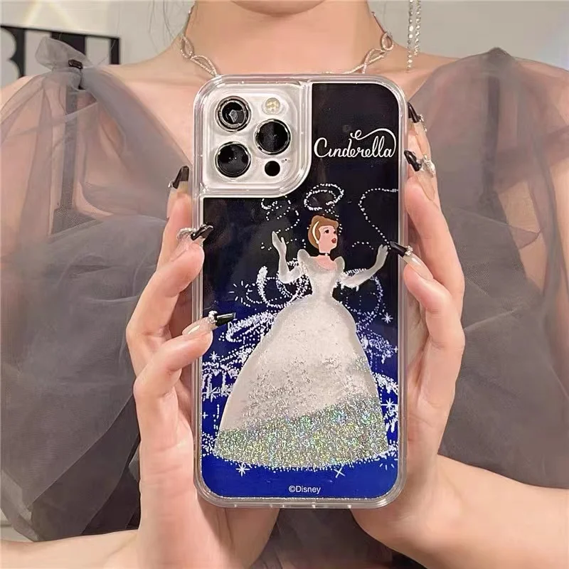 Disney Cute Snow White Cinderella Girl Liquid Quicksand Bling Glitter Phone Case For iPhone 15 Pro Max 14 13 12 11 X XS XR Case