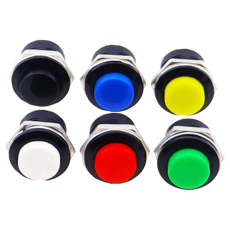 10pcs Momentary Push Button Switch 16mm Momentary 6A/125VAC 3A/250VAC Round Switches R13-507 BLACK RED GREEN WHITE BLUE YELLOW