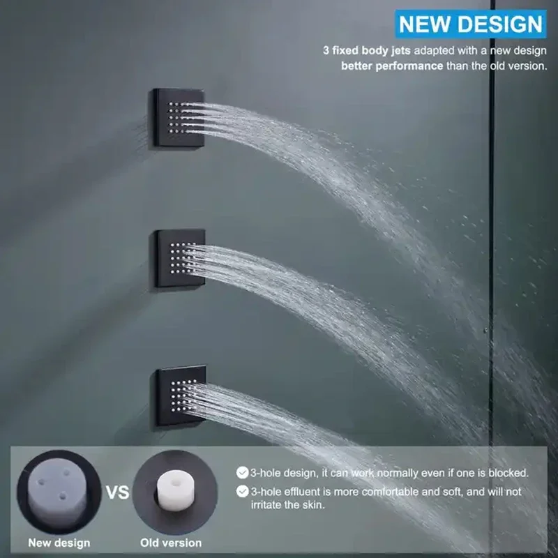 Large size rainfall shower head black hidden thermostatic digital display valve bathroom led shower set system