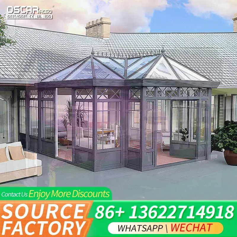 Practical Modern Double Hipped Aluminum Alloy Tempered Glass Prefab Sunroom for Garden Patio Balcony  sunroom