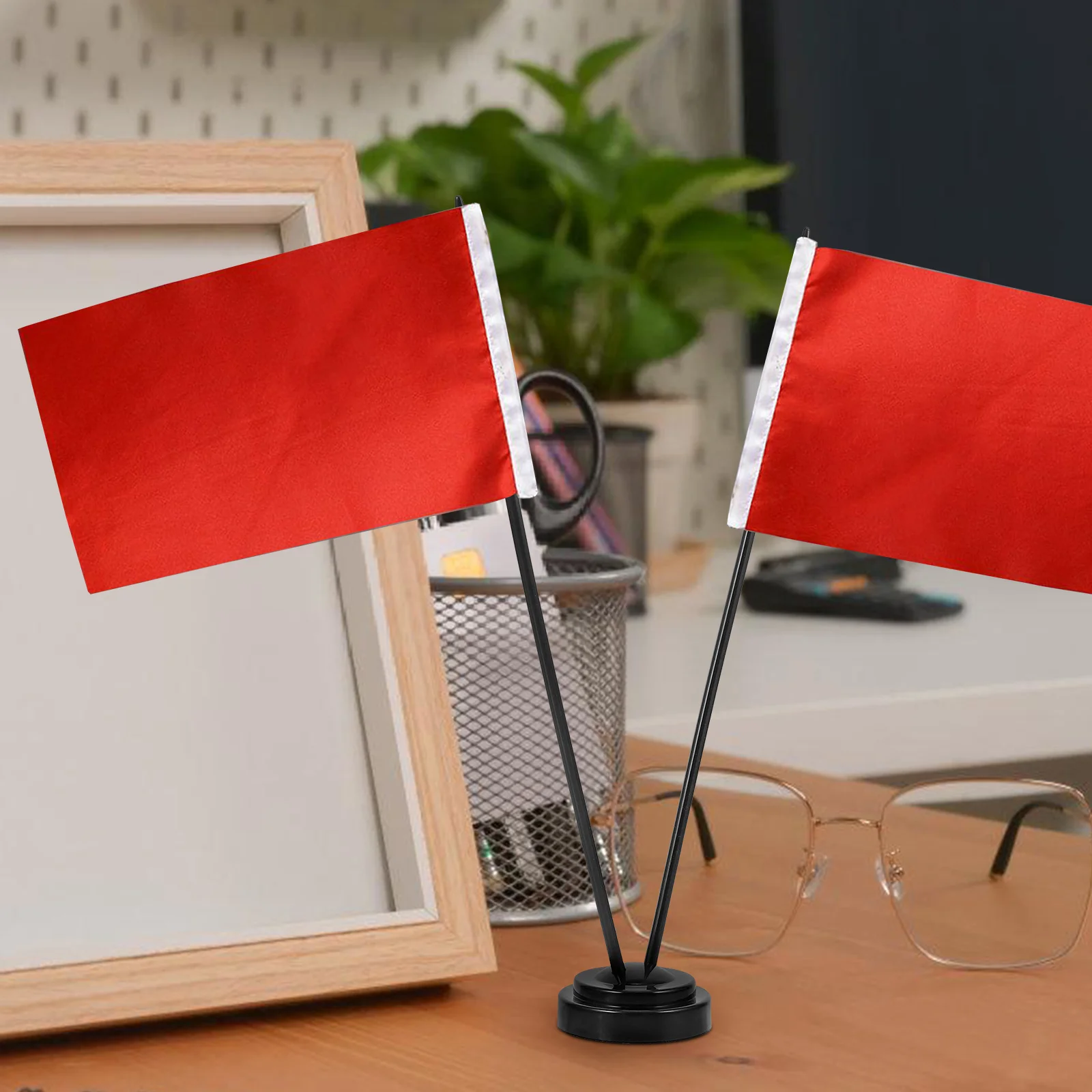 

1 set Flagpole Base Mini Stand 32cm Black Rods 2 Holes Desk Waving Display Indoor Holder Plastic Small Flags