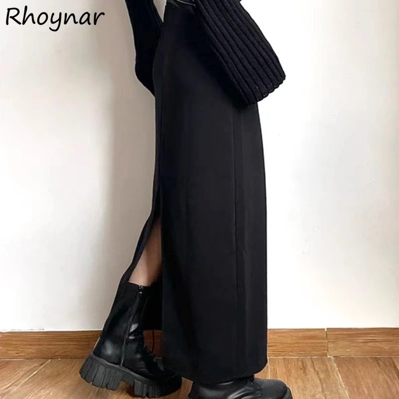 

Skirts Women Spring Retro Leisure Korean Style Solid High Waist Hip-covering Slit Slim Cool Girls Personality Popular Leisure