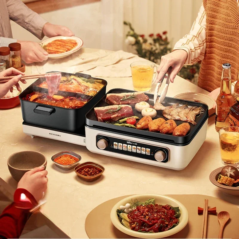 Folding Multi-Functional Cooking Pot Roast and Instant Boil Pot Light Smoke Electric Meat Roasting Pan Hot Pot Barbecue