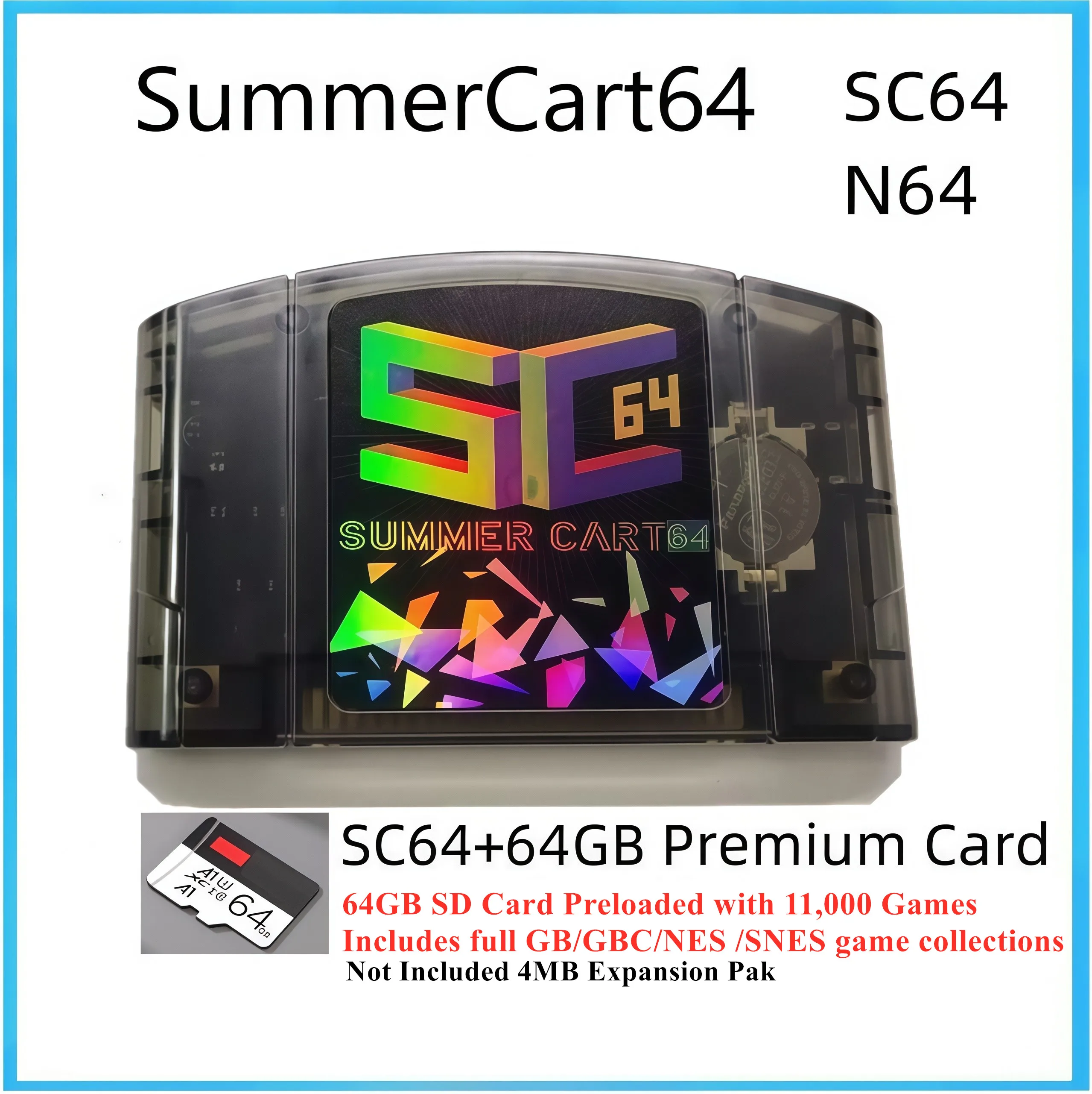 SC64 N64 Flashcart SummerCart64 Otwarta Karta Gry 64GB SD Wbudowane Menu i Miniaturki Okładek Konsola do Gier N64 Expansion Pak 4MB M64 — zdjęcie produktu 1