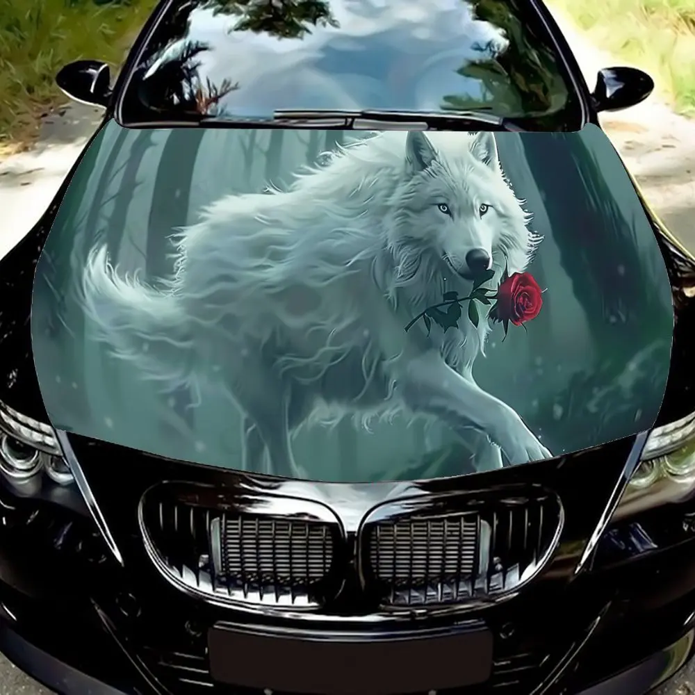 

Snow Lone Wolf Hood Decoration Sticker - High-quality Self-adhesive PVC, Waterproof and Scratch-resistant, Unique White Wolf Gra