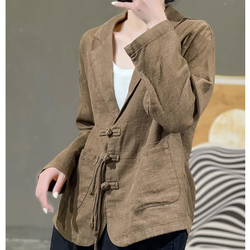 Casual Blazer Coat Literary Retro Classic Blazer Solid Elegant Loose Fit Korean Single Row Button Versatile Top Spring 2023 New