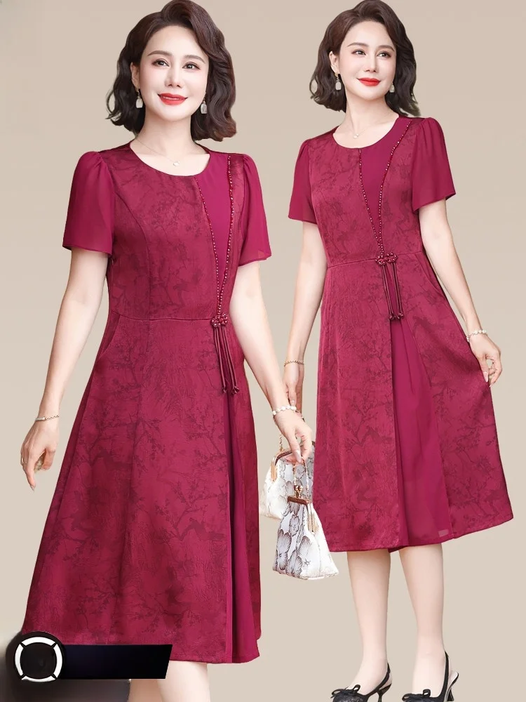 

Hengyuanxiang Wedding Dress Silk Gown for Middle-Aged Women Spring Summer Fashionable Breathable Light Weighted Skirt