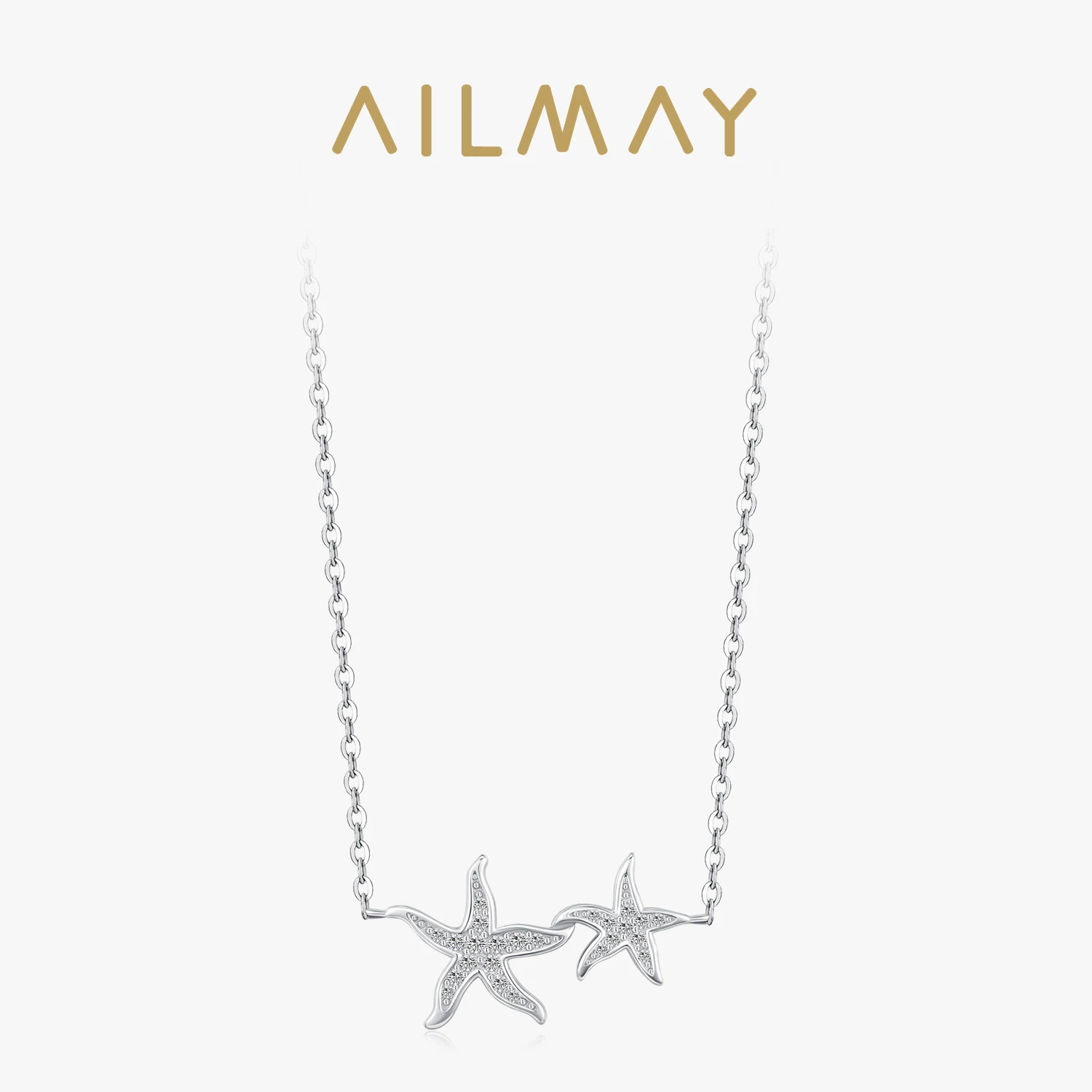 Ailmay 925 Sterling Silver Romantic Marine Life Starfish Zirconia Pendant Necklace For Women Wedding Engagement Jewelry Gifts