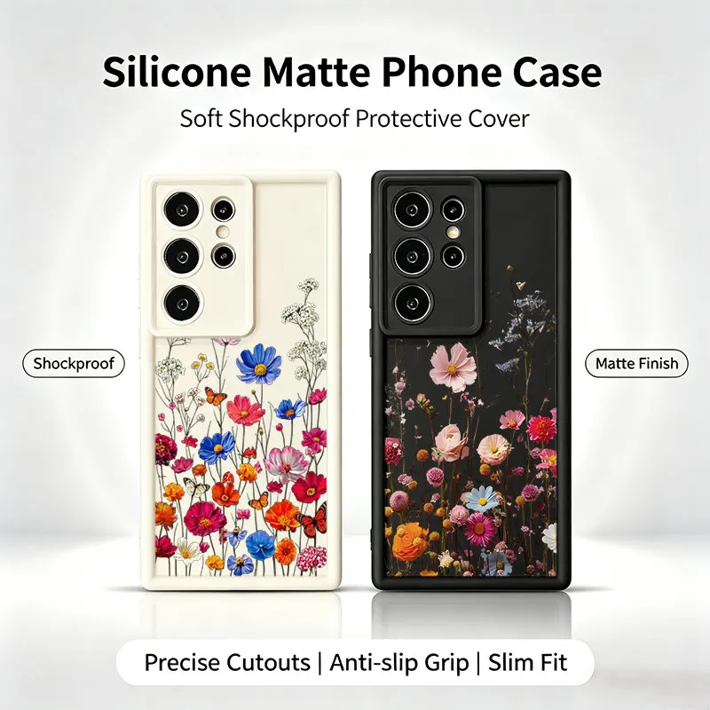 Colorful Wildflower Butterfly Silicone Phone Case For  Samsung Galaxy S26 S25 S24 S23 S22 Ultra Plus S21 S20 FE Shockproof Cover