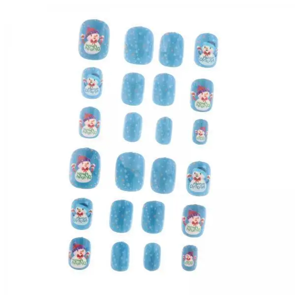 

24pcs Press on False Nail Tips Glossy Color Artificial Nails Cartoon Glitter Decorated for Christmas Kids Salon