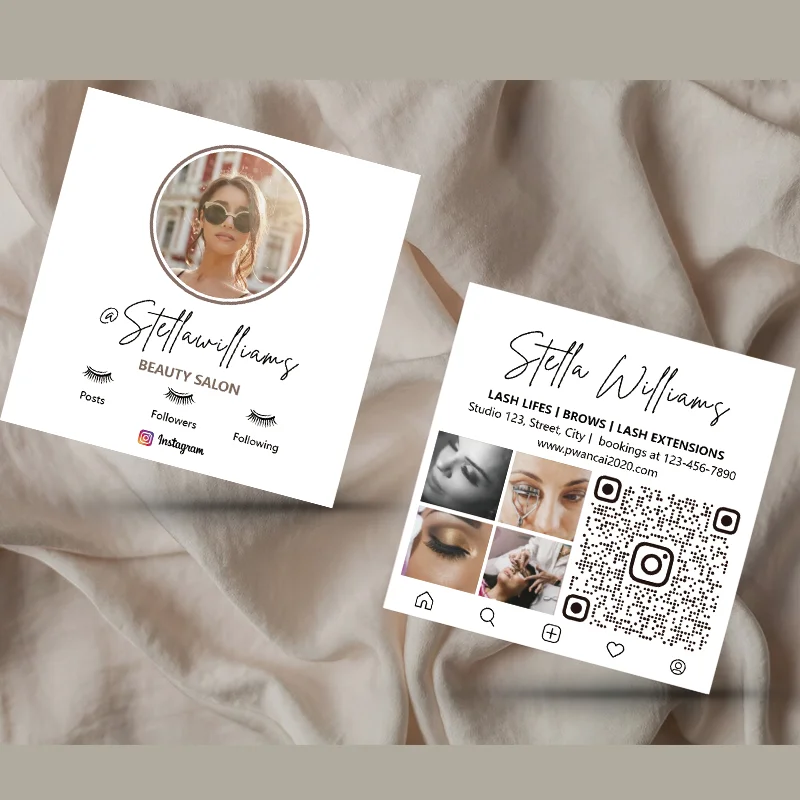 Instagram Visit Business Cards Custom Lash Tech Social Media Card With QR Code and Photos Calling Cards Template Influencer Card