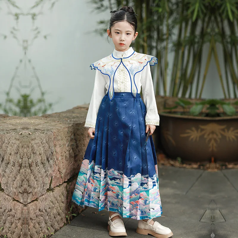 

Kids Daily Horse-face Skirt Hanfu Dress Set Girls Dresses Chinese Style Perform Kimono Traditional Chinese Clothing Cosplay