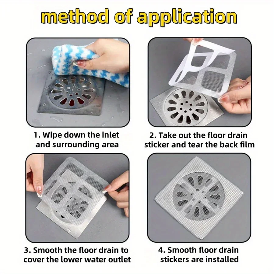 20PCS Disposable Floor Drain Sticker Sink Drain Hair Filter Blocker Shower Drain Hair Catcher Cover Bathtub Mesh Filter Sticker