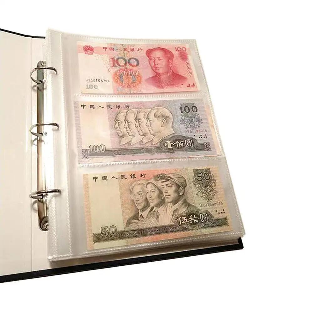 10PC 3 Grids Pocket Currency Page Money Banknote Two-sided Collection Sheets