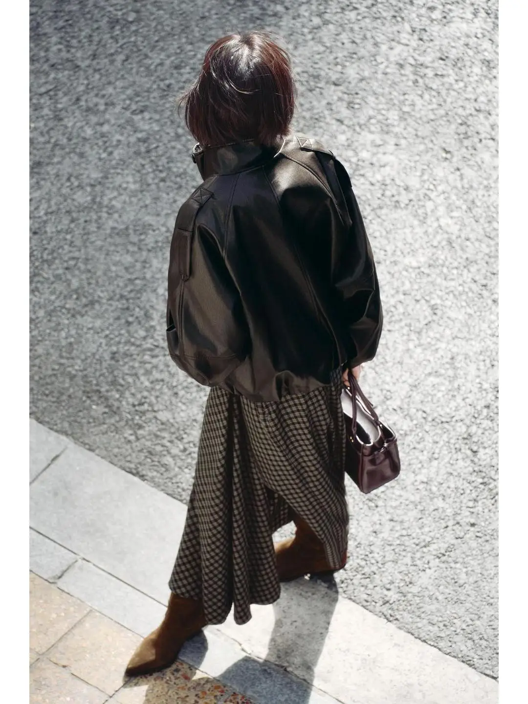 الحلو عارضة منقوشة مطوي تنورة كل مباراة الخريف الشتاء Faion منتصف الخصر مستقيم قطع المرأة تنورة النسيج البلاستيكية #4