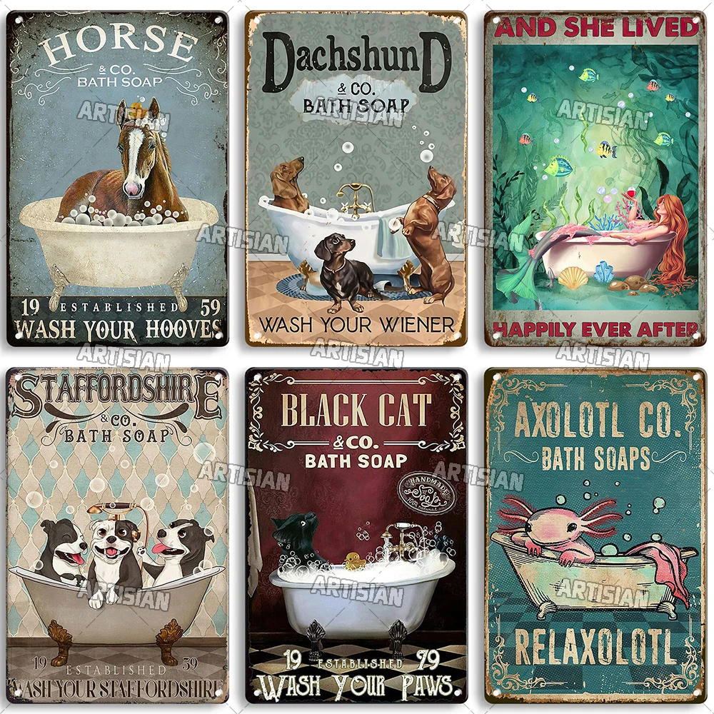 Artisian Bathroom Metal Sign Washing Room Tin Plaque Toilet Decorative Poster Bath Soap Wall Decor Garage Bar Pub Club Hotel