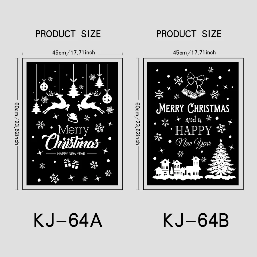 2-Pack 45* 60cm Christmas Static Cling Window Stickers, White Reindeer, Snowflakes, Cabin, and Christmas Tree Static Cling Stickers, High-Definition Digital Printing, Leaves No Residue, Christmas and New Year Glass Decoration Stickers, Suitable for Shops, Homes