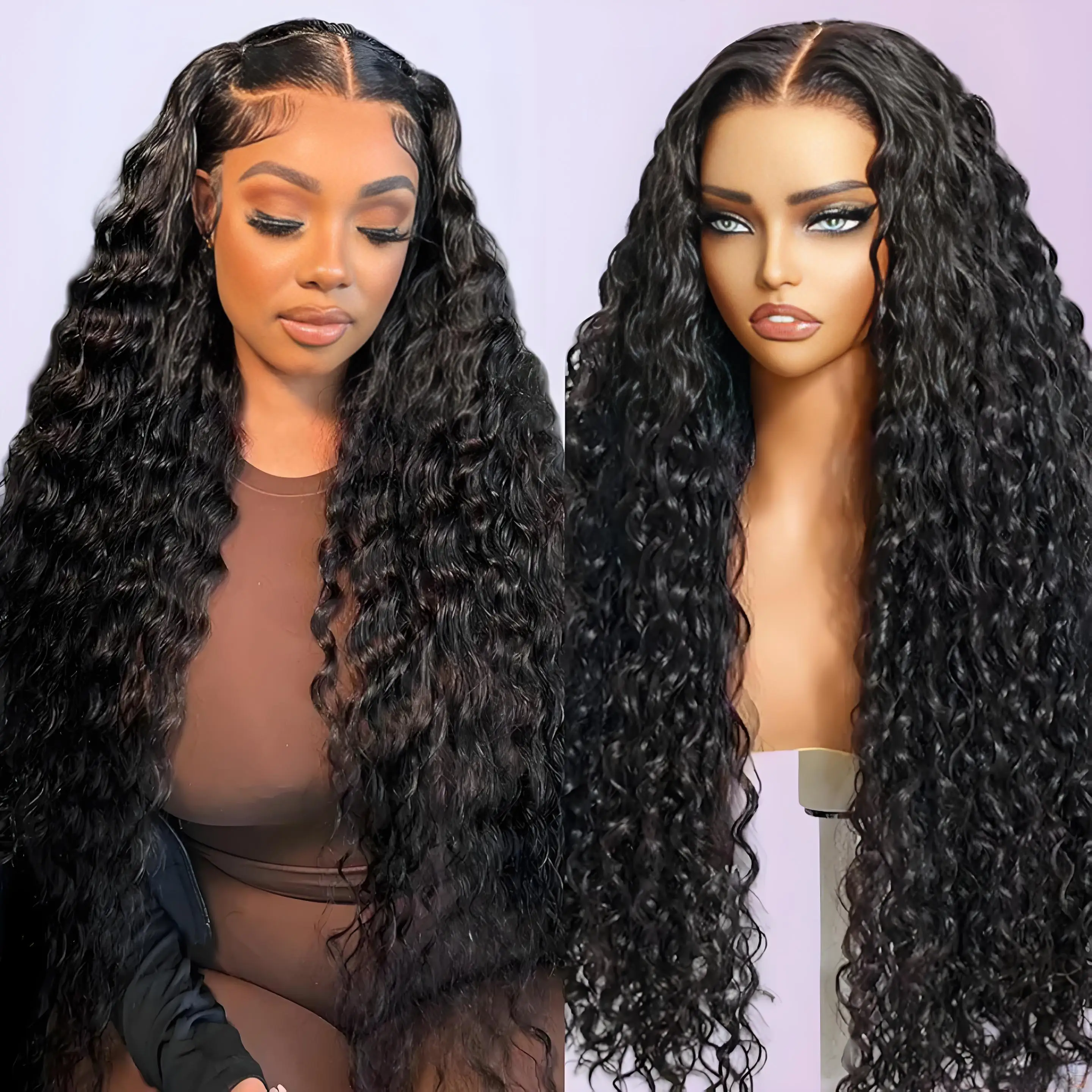 

250 Density Deep Wave 100% Human Hair 13x6 Hd Transparent Lace Frontal Hair Natural Black Wig 13x4 Pre Plucked Lace Wig 44 Inch