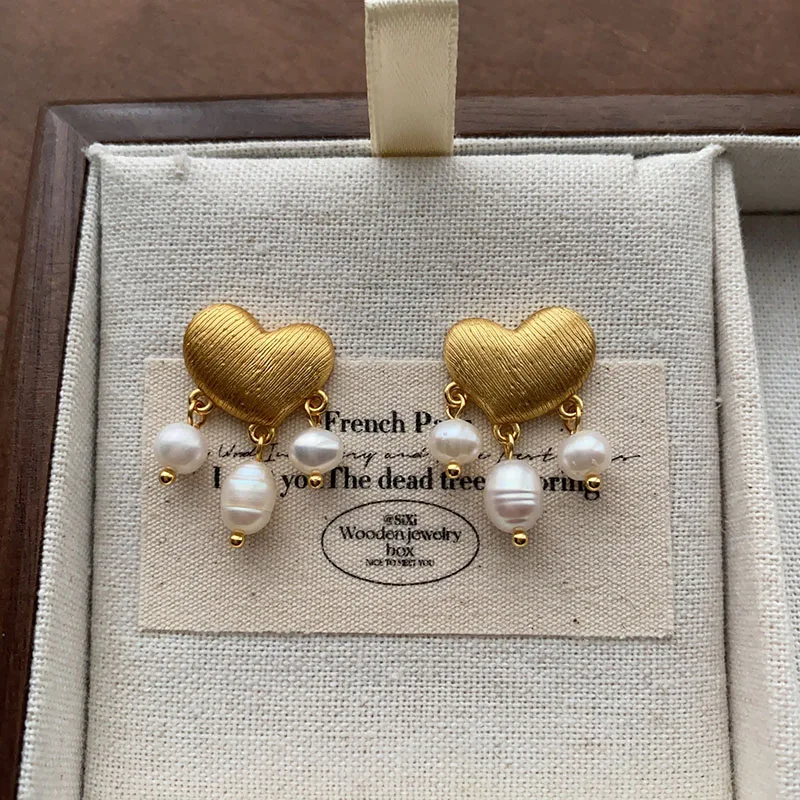 Real pearl dangle heart statement earrings for women cute vintage earrings simple elegant jewelry new in 2026