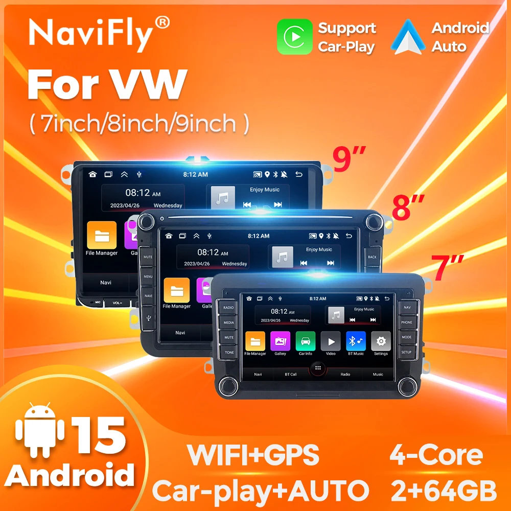 

NaviFly Android 15 Autoradio For Volkswagen Passat b6 b7 golf 5 6 Polo Jetta Skoda Car Radio Multimedia Player GPS WiFi Carplay