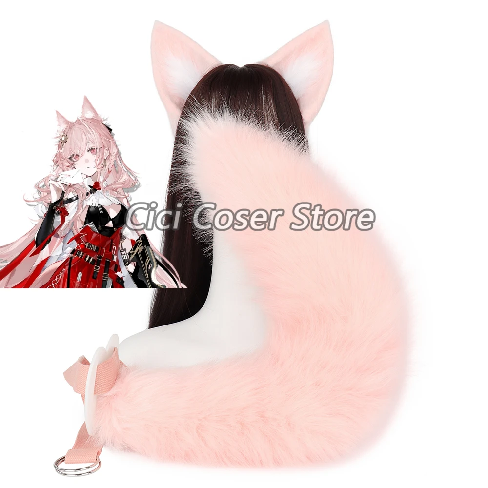 

Game Arknights Pozyomka Cosplay Accessories Pink Wolf Ears and Tail Men Women Halloween Party Role Play Props Plush Animal Tail