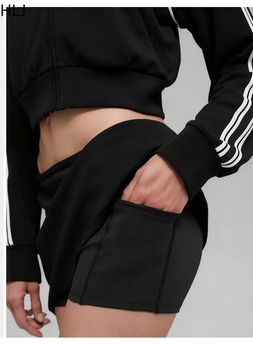 HLJ&GG Women Two Piece Set Tracksuit Zip Up Long Sleeve Crop Top And High Waist Mini Skirts Casual Sporty Outfits Streetwear New - view 4