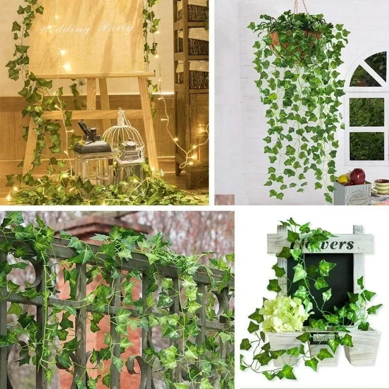 Guirxiété de feuilles vertes artificielles, vigne de lierre, plantes de faux cuir chevelu en rotin, guirlandes pour jardin, fête de mariage,