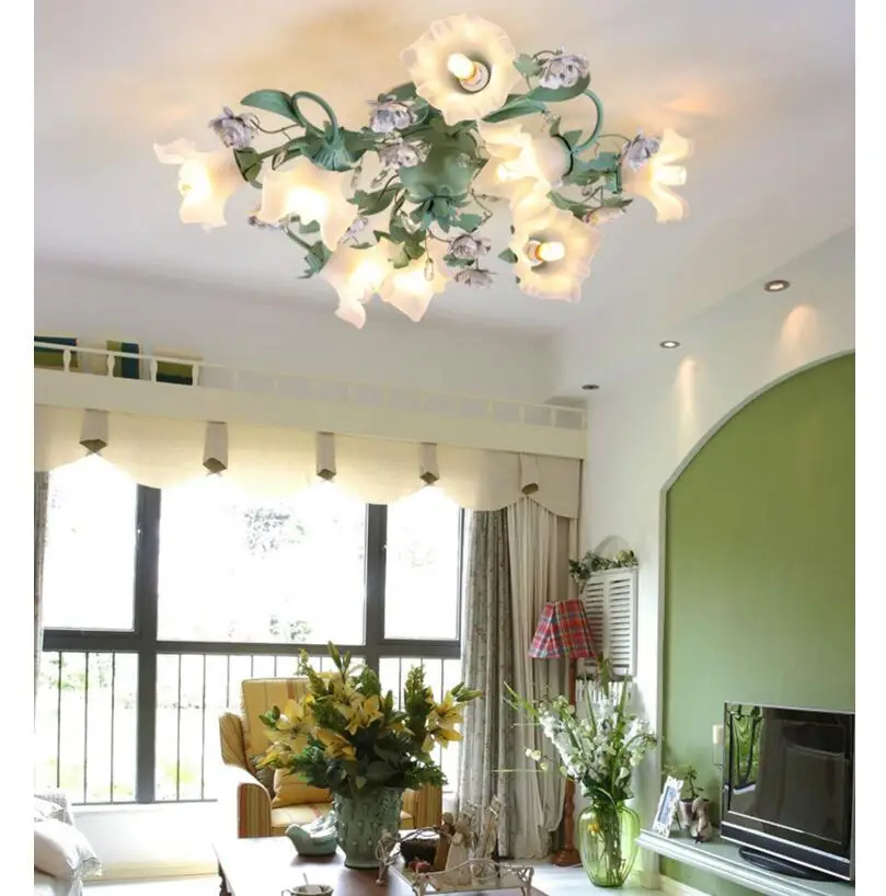 Modern Floral Ceiling Lights D87cm H29cm Princess Bedroom Lamp Girl Wedding Room Fixture Suspended Ceiling Lamps Home Decoration