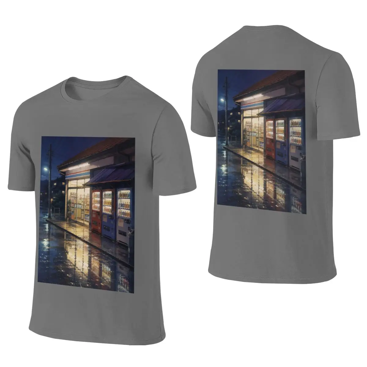 Rainy Storefront - Classic Anime Aesthetic Outdoor Reversible T-shirtKorean-Style Vibe Breathable And Skin-Friendly Shirt