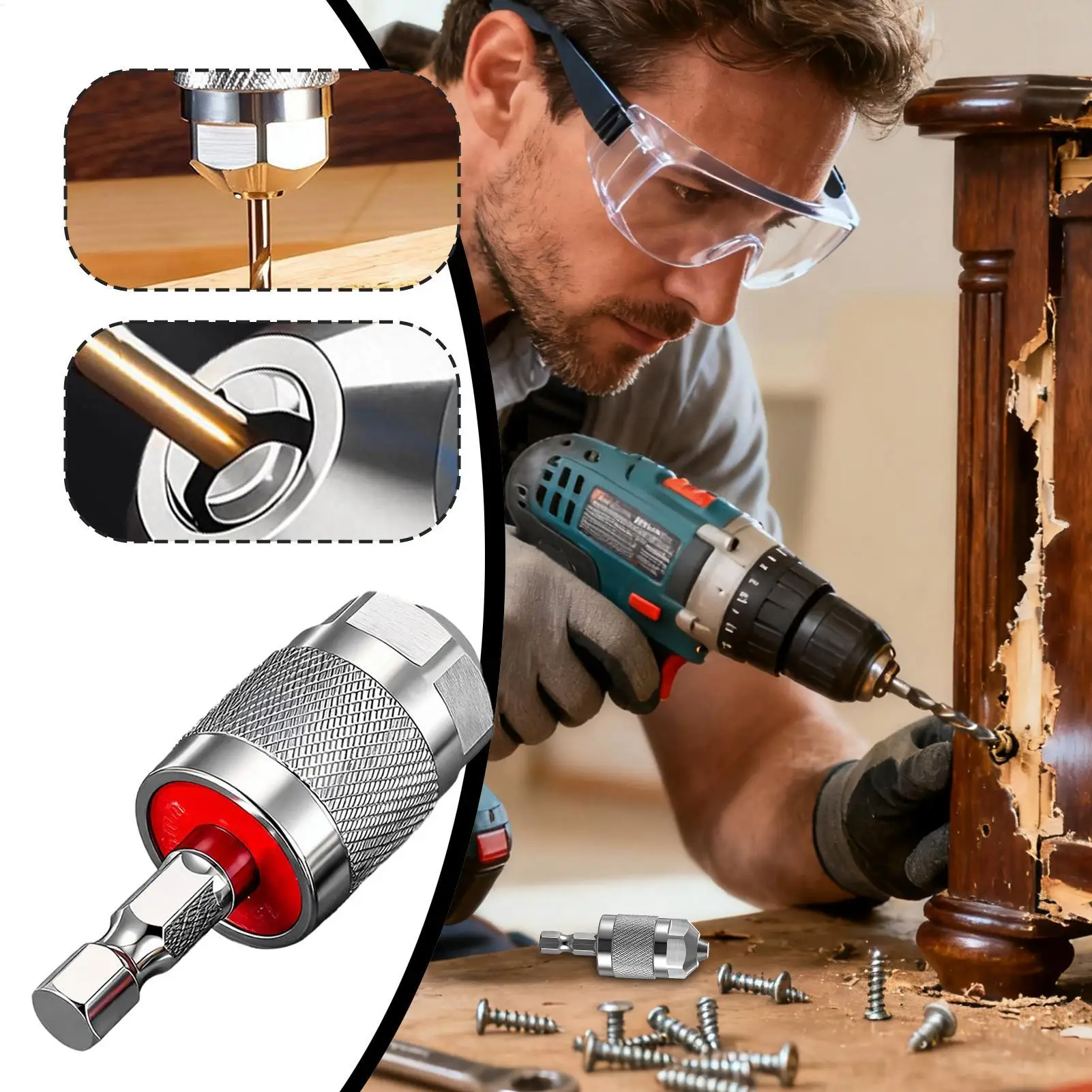 

Drill Chuck 1/4 Inch Professional Converter Hex Shank Quick Change Chuck 3-Jaw for Woodworking Metal Processing Home Repair