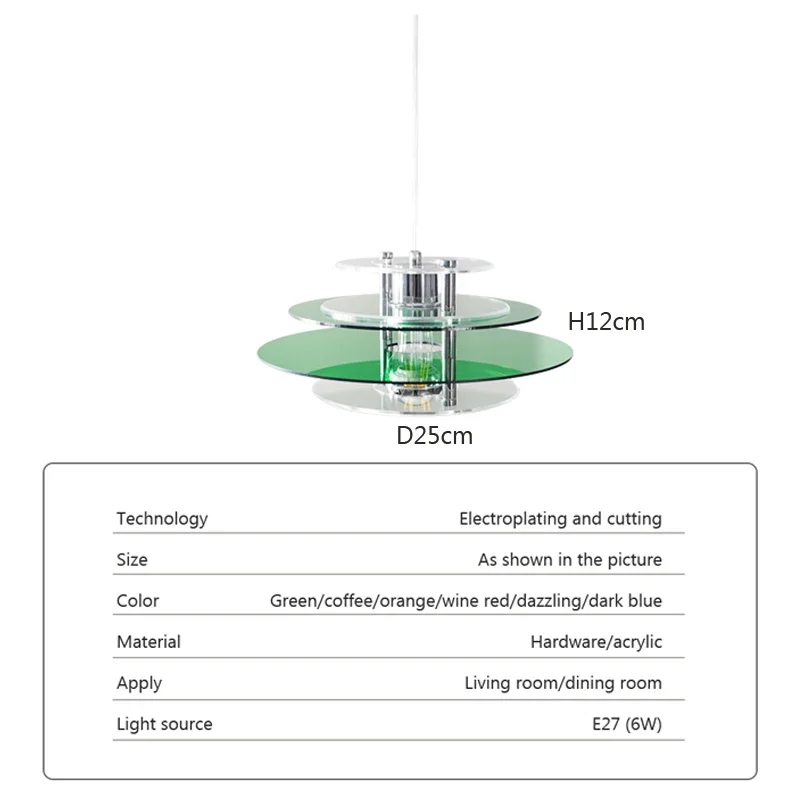 Lampu gantung LED, lampu gantung LED abad pertengahan Modern untuk restoran kamar tidur samping tempat tidur, kafe, dekorasi lampu piring terbang kepala tunggal akrilik