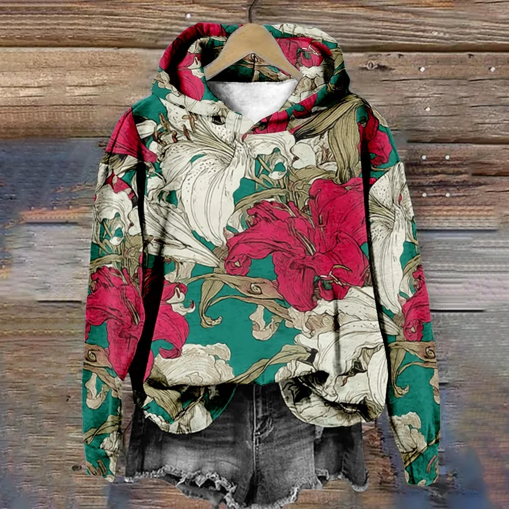 موضة زهرة هوديس الأزهار ثلاثية الأبعاد طباعة النساء الرجال قمصان سويت شيرت بقلنسوة الشارع الشهير كنزة بمقاس كبير القمم الملابس النسائية