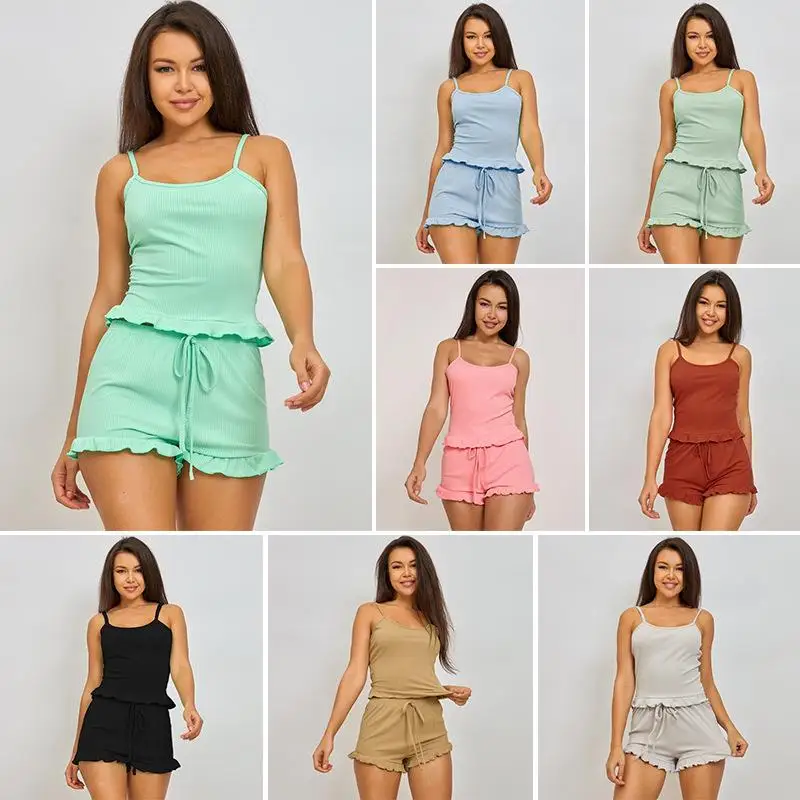 Women's Camisole Shorts Pajamas Set Two-Piece Comfortable Sleepwear Soft Material Fall Season Suitable for Men And Women