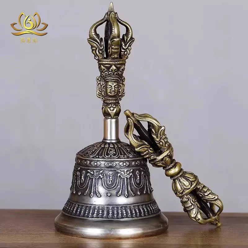 Pure copper, five-strand Vajra bell, Tibetan Buddhist ritual instrument, clear and resonant sound, 16cm high