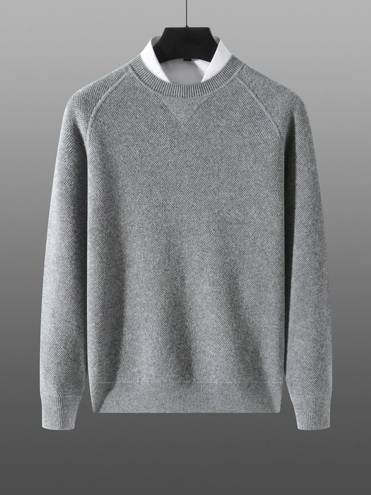 Pull en cachemire à manches longues et col rond pour hommes, optique intelligente, tricots décontractés, haut coréen, haute qualité, automne, hiver, 100%