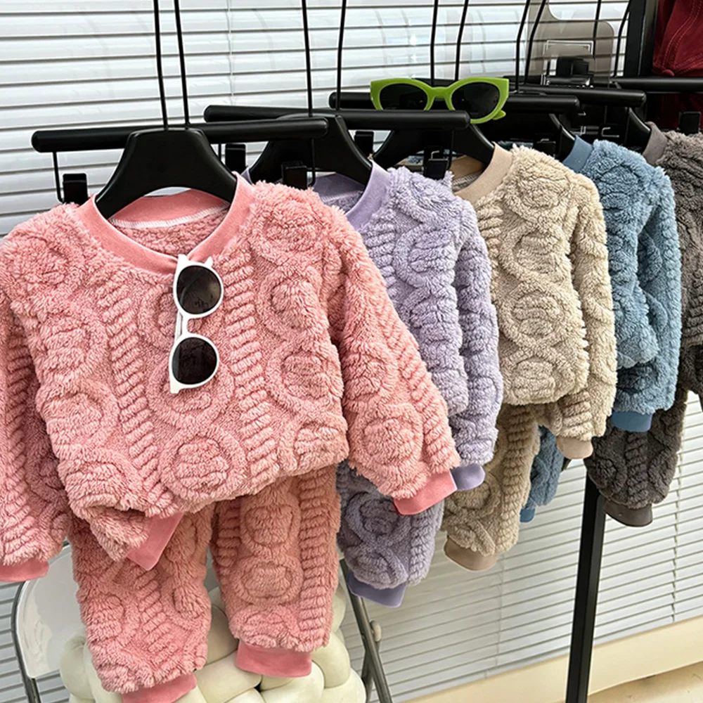 الخريف الشتاء الأطفال شفة منامة الدعاوى النسخة الكورية الفتيان زائد المخملية سميكة المنزل ارتداء فتاة الملابس الداخلية الدافئة دعوى 1-10Years #1
