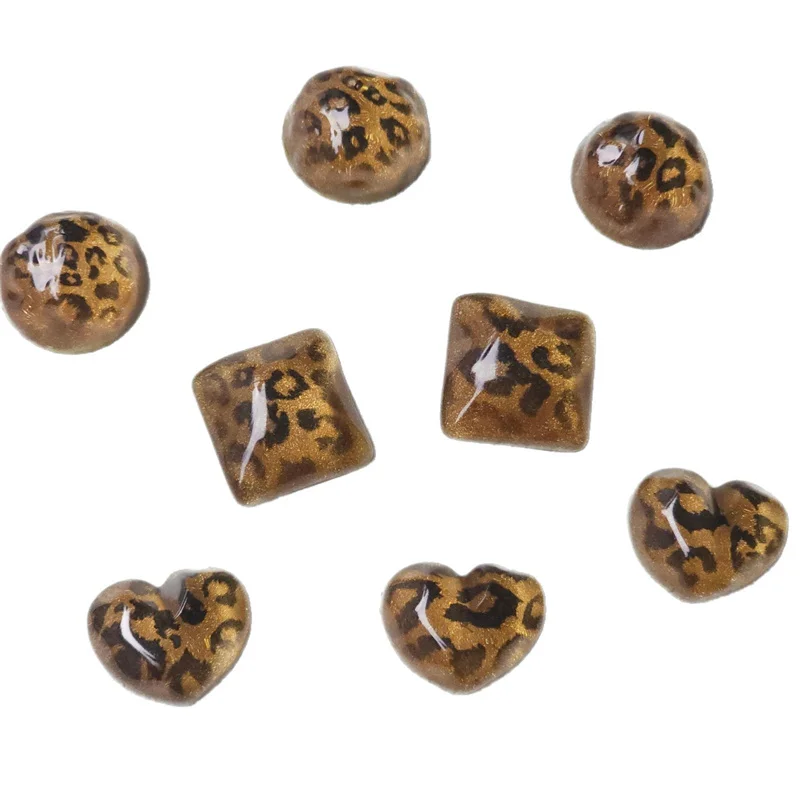 50pcs/lot 20mm color leopard pattern print geometry rounds hearts square shape cabochon beads diy jewelry garment hair accessory