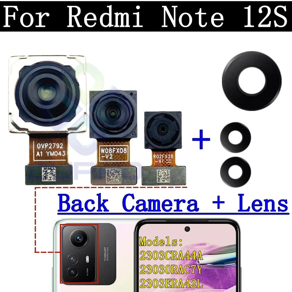 Note12S Rear Camera Flex Cable For Xiaomi Redmi Note 12S Front Selfie Small Facing Main Back Camera Glass Lens