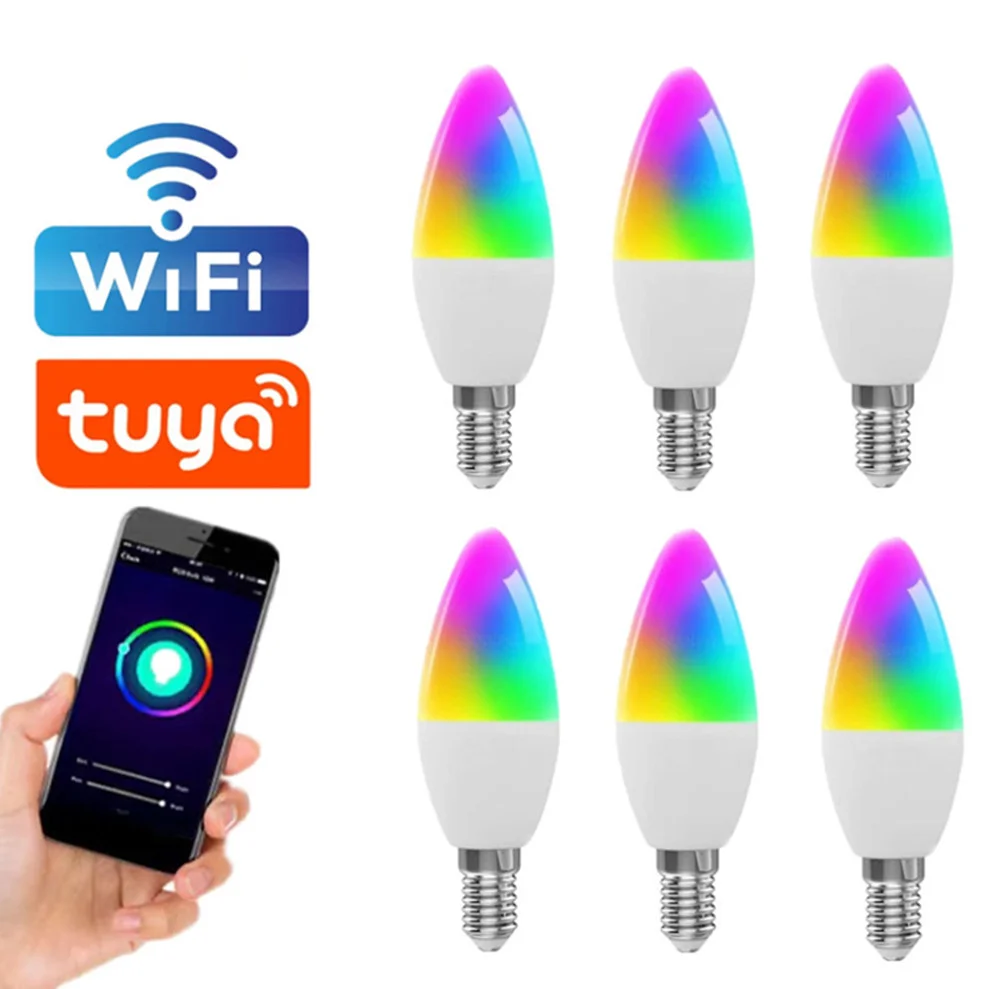 4Pcs Tuya WiFi E14 Candle RGB LED light bulb AC 85-265V Smart Dimmable Lamp Work With Alexa Lamp Google Home Yandex Alice