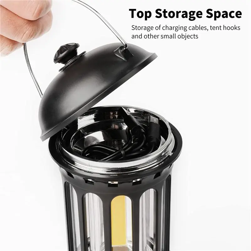 

【FITTING!】Camping Lantern,COB Rechargeable Battery Lantern,Flashlight for Hurricane, Emergency, Hiking, Outdoor Camping Black