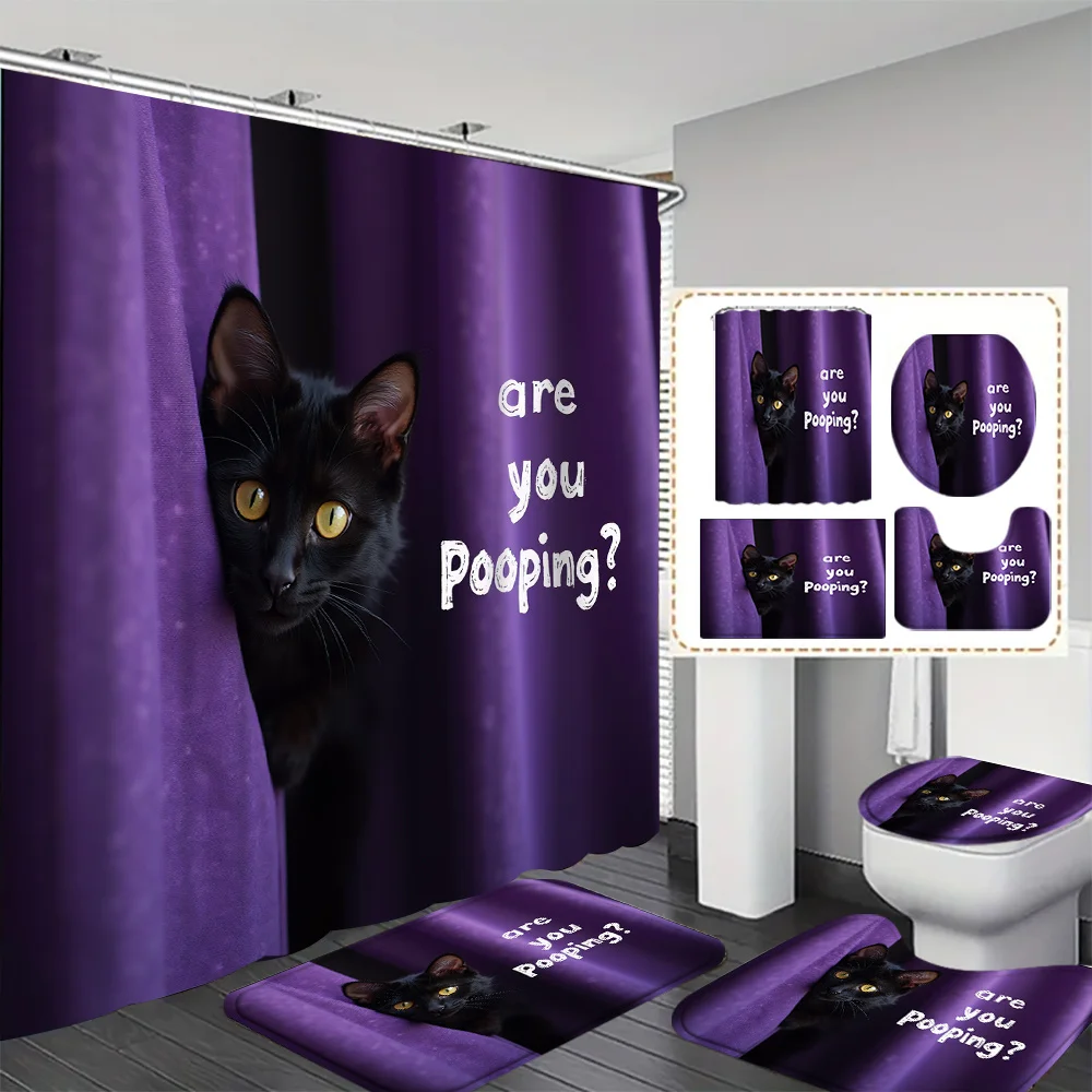 Funny Cat Are You Pooping Shower Curtain Novelty Purple Bathroom Decor Accessories Housewares Gift for Kids Adults Humor Bathroo