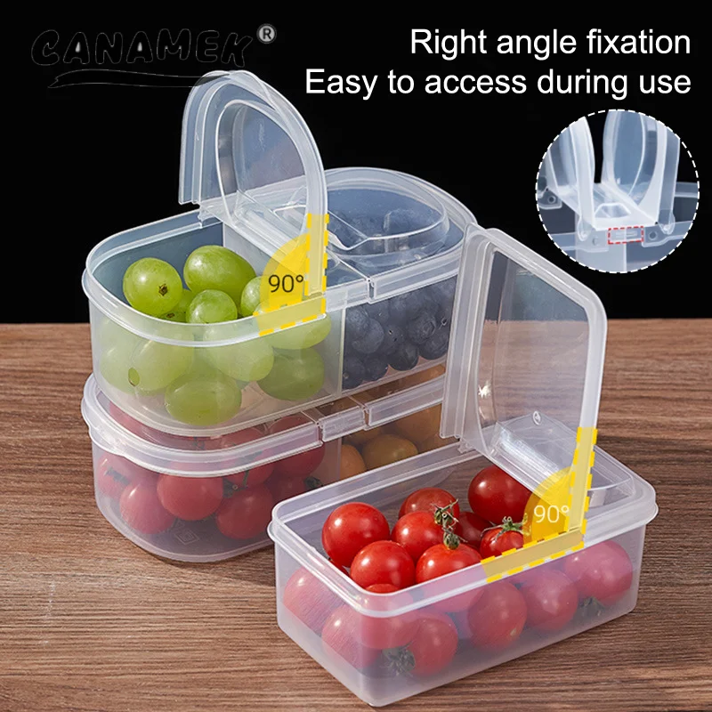Double Compartment Covered Kitchen Food Grain Sealed Tank Multifunctional Kitchen Refrigerator Plastic Storage Fresh Box
