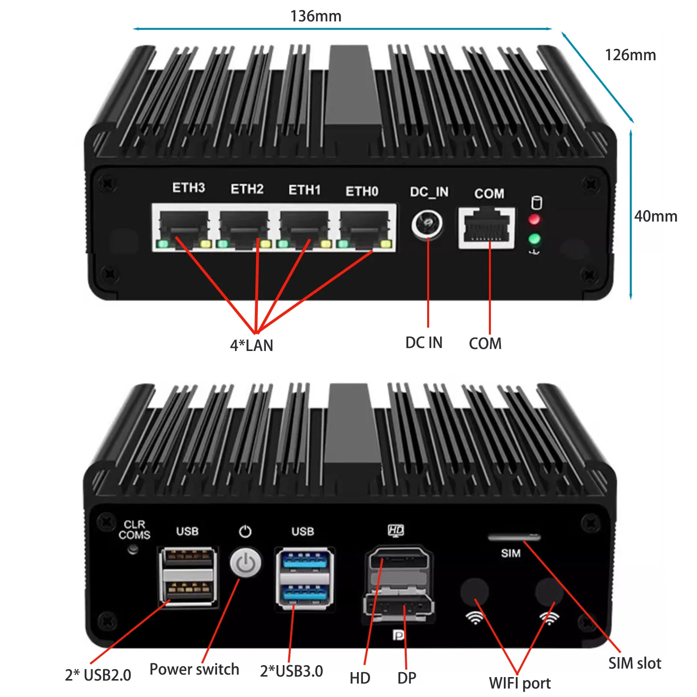 جودة عالية J6412 كمبيوتر صغير 6 LAN شبكة الأمن النار جدار توجيه لينة DDR4 4x2.5G LAN بدون مروحة الولايات المتحدة/الاتحاد الأوروبي للصناعة #6