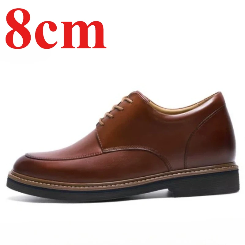 Invisible Height Increasing Shoes 8cm Elevator Shoes Men's Dress Shoes Man Brown Genuine Leather Business Office Wedding Shoe