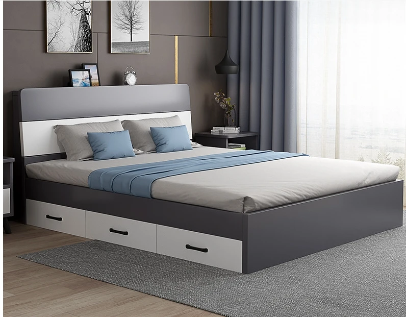 Modern Simple High Box Storage Double Furniture Bedroom Set Luxury Bedroom King Size Queen Furniture Hotel Wooden Bed