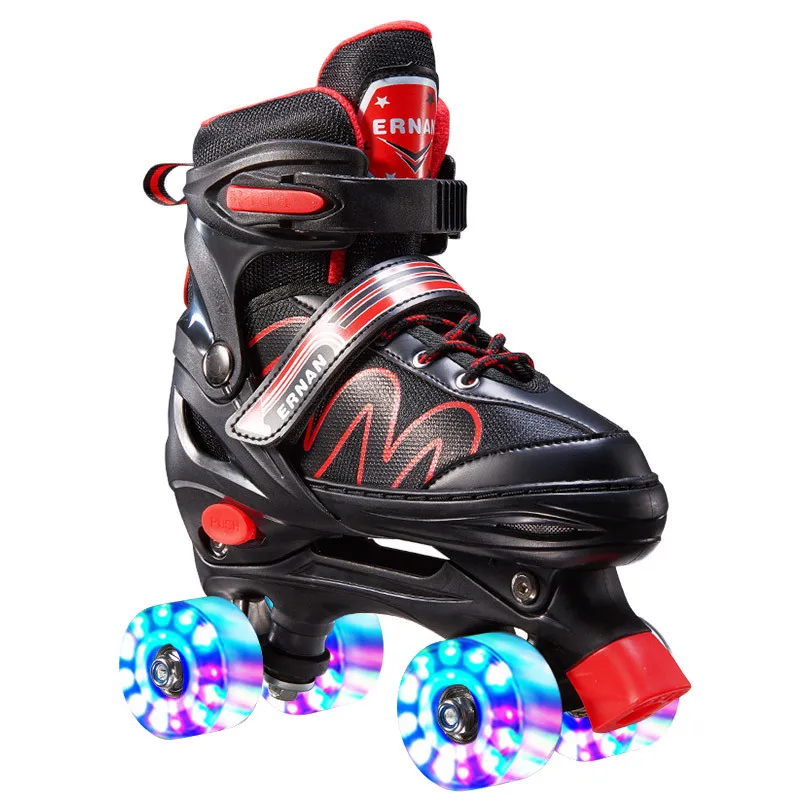 

Flashing 4 Wheels Roller Skates Double-Row Quad Sneakers Adult Kids Boys Girls Outdoor Skating Skates Shoes Adjustable Size Gift